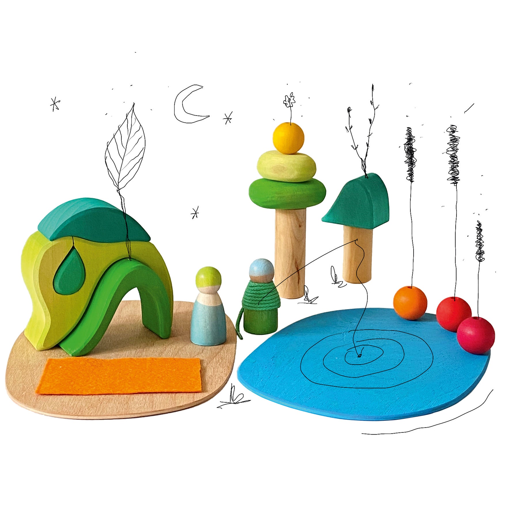 Set joc small world din lemn cu căsuță și accesorii, Small World Play in the Woods – Grimms